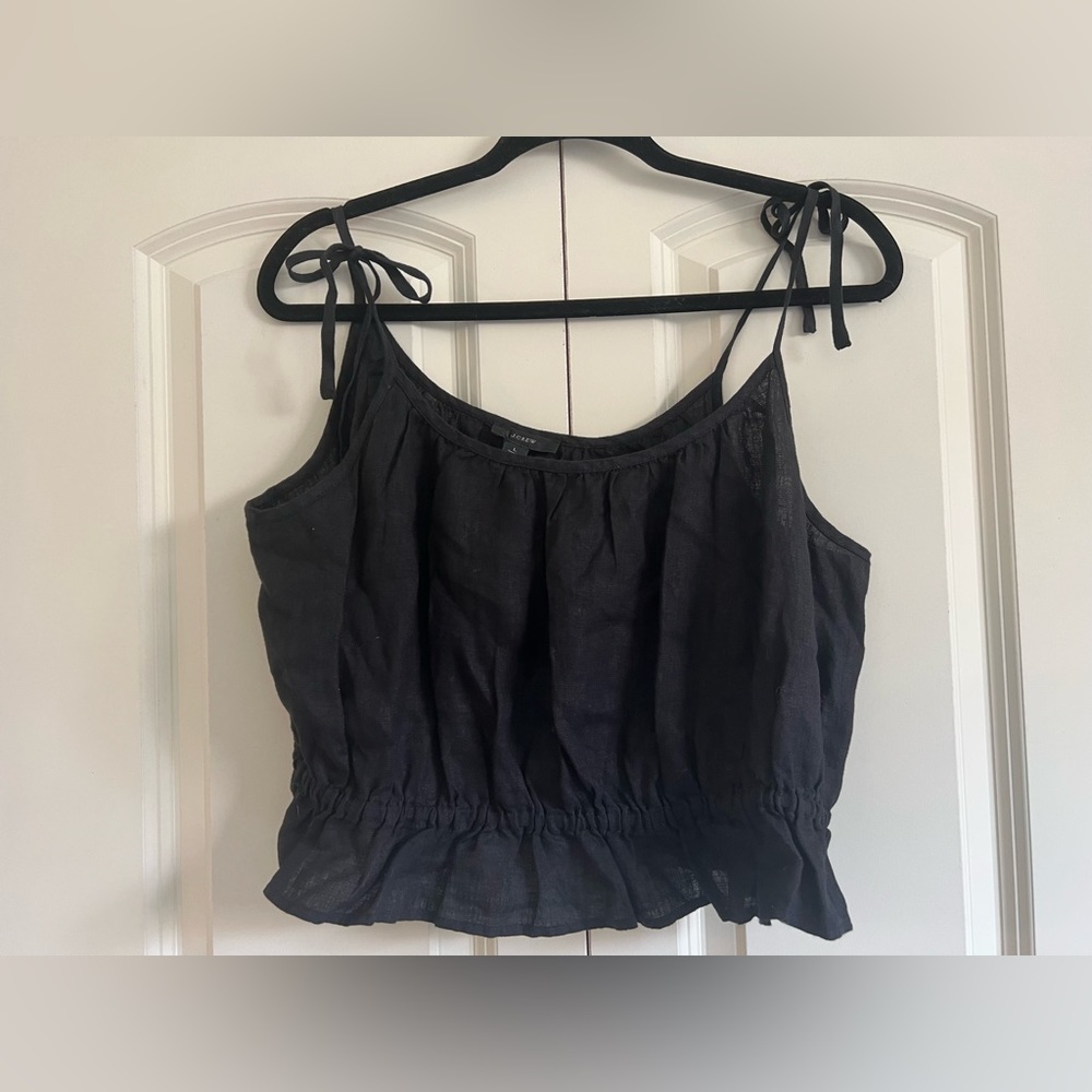 🖤 J.Crew Ruffle-Waist Linen Tank | Size L - Picture 2 of 8